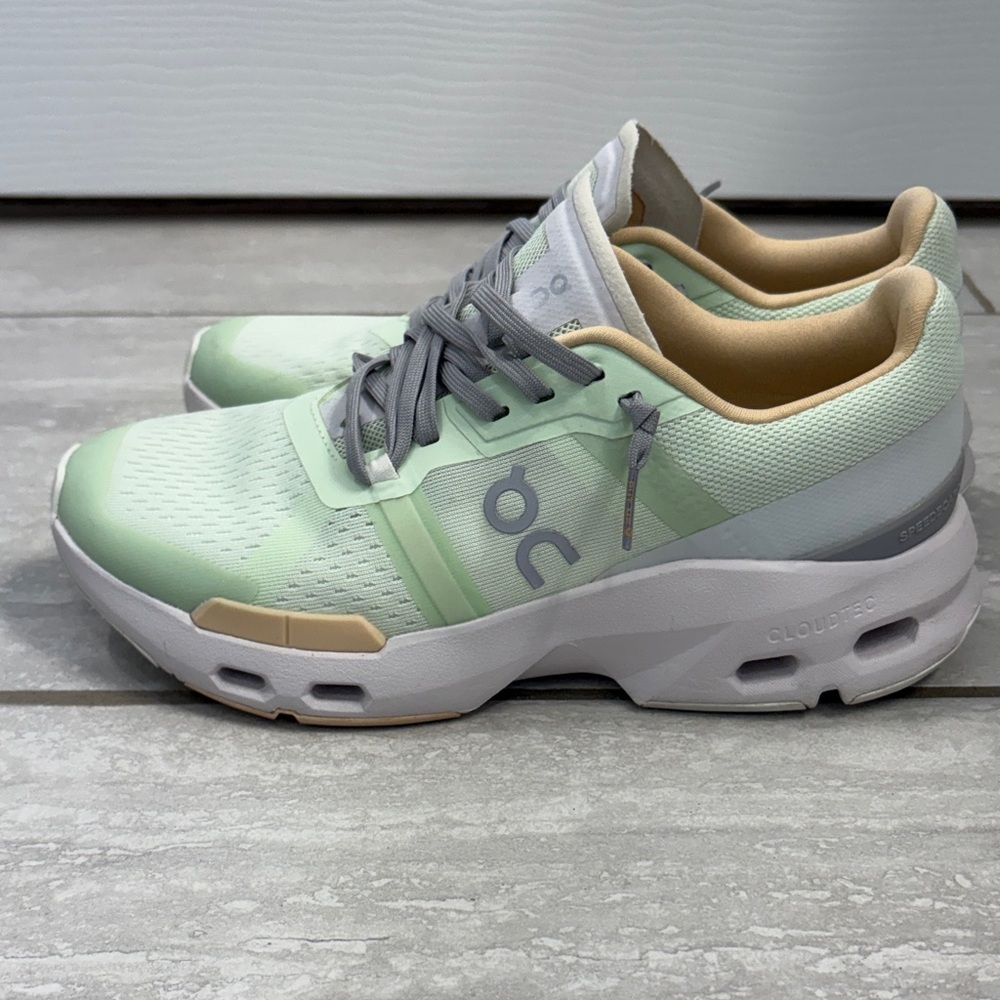 On Running Light Green and Gray Sneakers